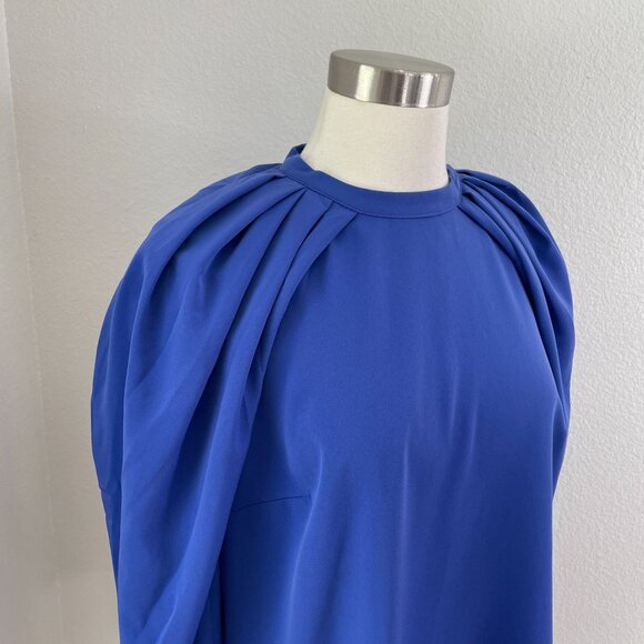 NEW Express Womens Large Royal Blue Pleated Shoulder Blouse Long Sleeve Shirt - Picture 2 of 10